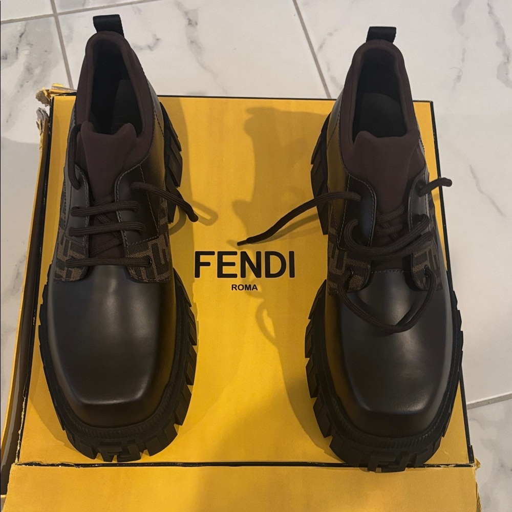 Fendi Dark Brown Calf Leather Sneakers